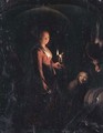 A serving maid and a boy by candlelight - (after) Godfried Schalcken