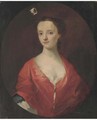 Portrait of a young lady, bust-length in a red dress within a feigned oval - (after) Kneller, Sir Godfrey