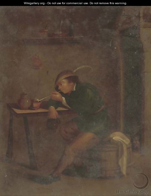 A boor smoking and drinking in an interior - (after) Hendrick Maertensz. Sorch (see Sorgh)
