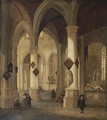 The interior of the Oude Kerk, Delft, with peasants and elegant townsfolk near the funerary monument of Admiral Maerten Harpertsz. Tromp - (after) Hendrick Van Vliet