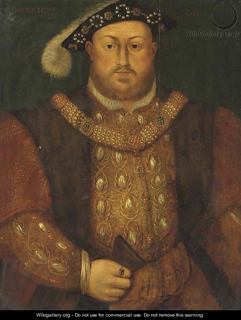 Portrait of Henry VIII (1491-1547), half-length, in a fur-trimmed coat, jeweled doublet and chain - (after) Holbein the Younger, Hans