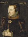 Portrait of a lady, aged 24, small half-length, in a black fur-trimmed dress and white ruff - (after) Eworth or Ewoutsz, Hans