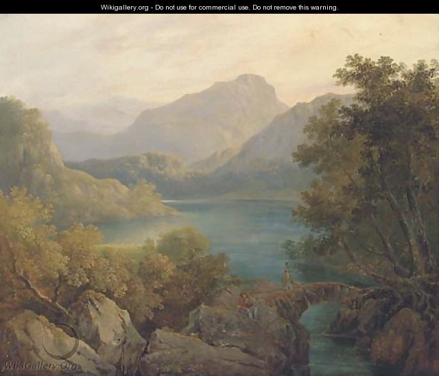 Anglers in a loch landscape - (after) Horatio McCulloch