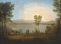 A classical landscape with a shepherd and shepherdess by a lake - (after) Hendrik Frans Van Lint (Studio Lo)