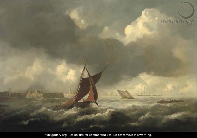 A seascape with shipping off the coast, three-masters beyond - (after) Jacob Van Ruisdael