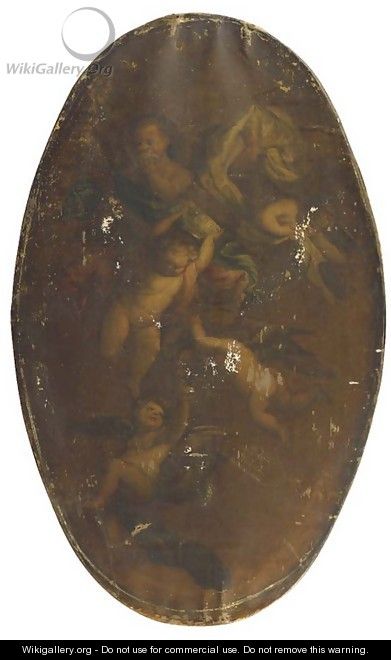 Putti disporting with Wanli Kraak porcelein bowls - (after) Jacob De Wit