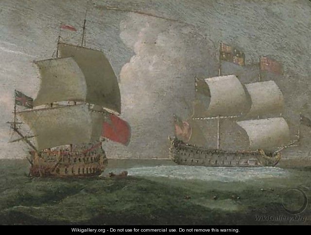 A Royal Yacht and a Royal Naval two-decker in close quarters - (after) Isaac Sailmaker