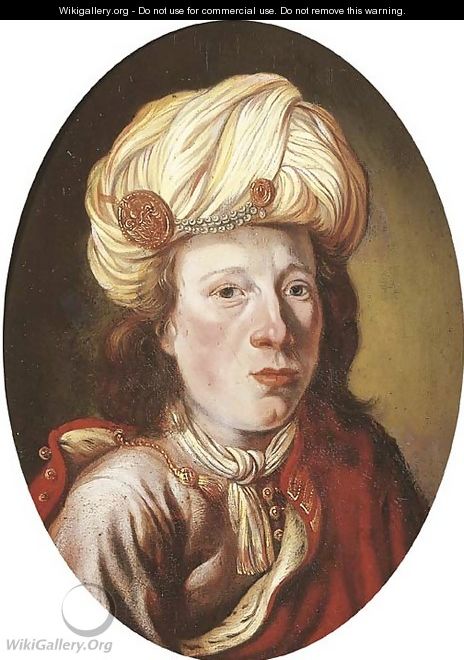 Portrait of a young man, small bust-length, in oriental costume - (after) Isaac De Joudreville