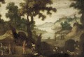 A landscape with monks, travellers, a fruit seller and a shepherd and his flock - (after) Ignacio De Iriarte