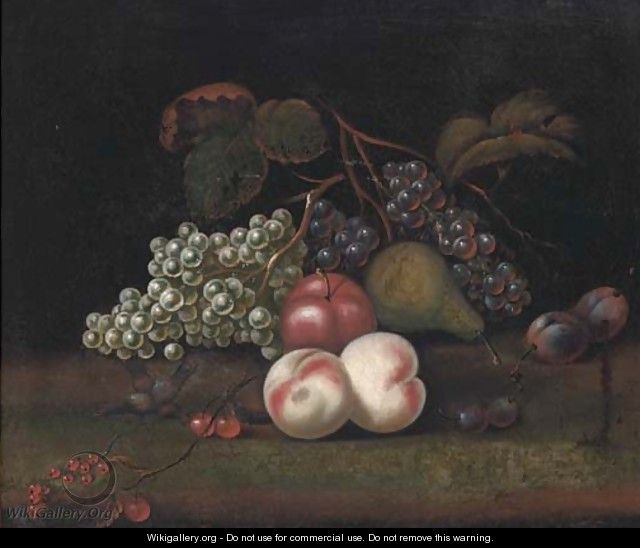 Still life of grapes, peaches, an apple, pear and plums - (after) William Sartorius