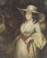 Portrait of a lady, three-quarter-length, in a white dress and straw hat - (after) Romney, George