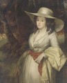 Portrait of a lady, three-quarter-length, in a white dress and straw hat - (after) Romney, George