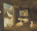 Sheep in a stable in winter - (after) George Morland