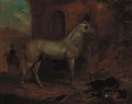 A grey stallion in a stable, a portico beyond - (after) George Henry Laporte