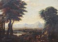 An extensive river landscape with travellers and their flock on a path 2 - (after) Gillis Neyts