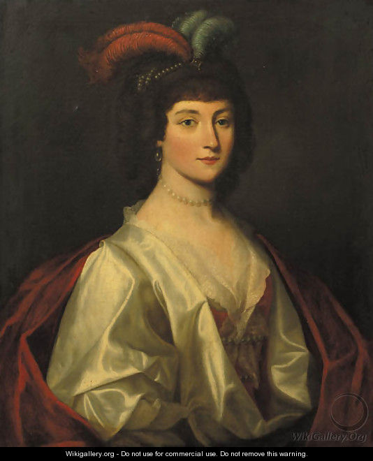 Portrait of a noblewoman, said to be Sophie von Braunschweig Lunneburg, Kurfarstin of Hannover (1630-1714), half length, wearing a white silk dress - (after) Honthorst, Gerrit van