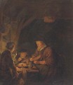 An old woman and two children eating by candlelight in an interior - (after) Gerrit Dou