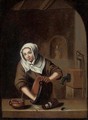 A woman cleaning pots at a casement - (after) Gerrit Dou