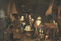 A piskijker A woman visiting the doctor in his studio, his assistants at work nearby - (after) Gerard Thomas
