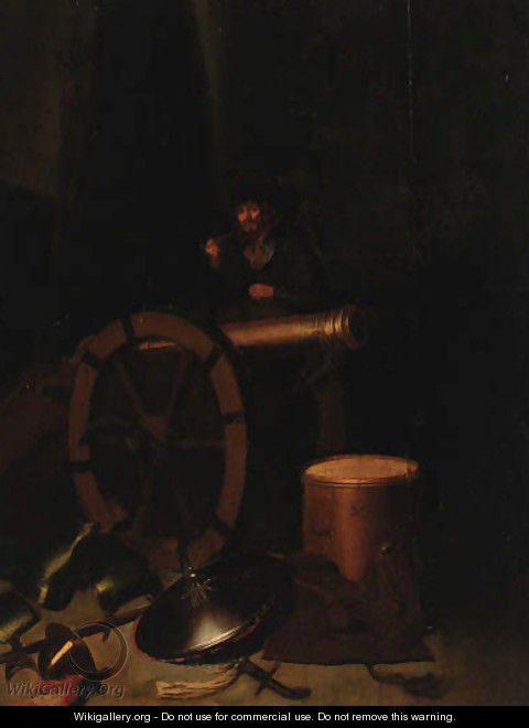 A soldier at a cannon - (after) Gerrit Dou