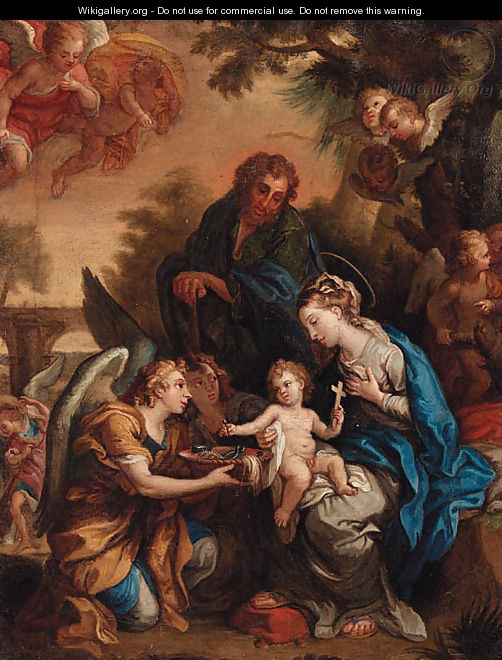 The Holy Family with Angels presenting the Instruments of the Passion - (after) Giulio Cesare Procaccini