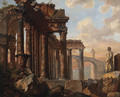 A capriccio of classical ruins with the Farnese Hercules - (after) Giovanni Paolo Panini