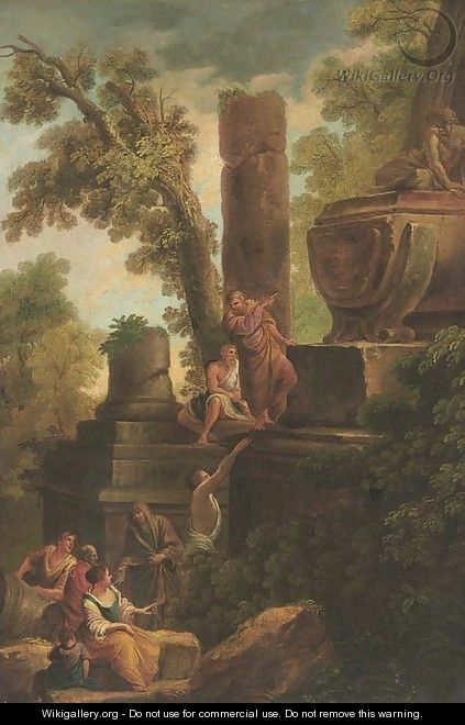 A capriccio of a tomb with onlookers - (after) Giovanni Paolo Panini