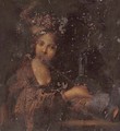 Portrait of a lady, half-length, playing a trumpet - (after) Bravo Cecco (Francesco Montelatici)