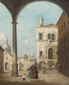 A Venetian courtyard with figures under a colonnade - (after) Francesco Guardi