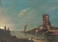 A capriccio with a tower, figures in the foreground - (after) Francesco Guardi