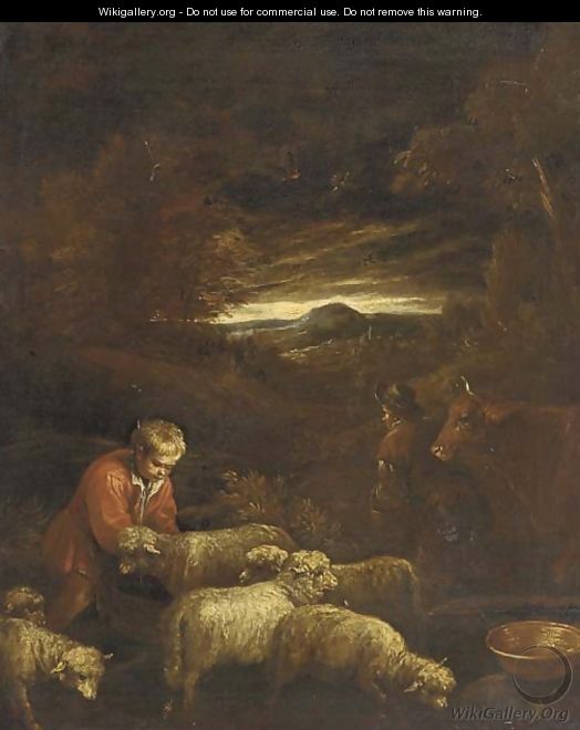 A wooded landscape with a shepherd and his flock - (after) Francesco Da Ponte, Called Francesco Bassano