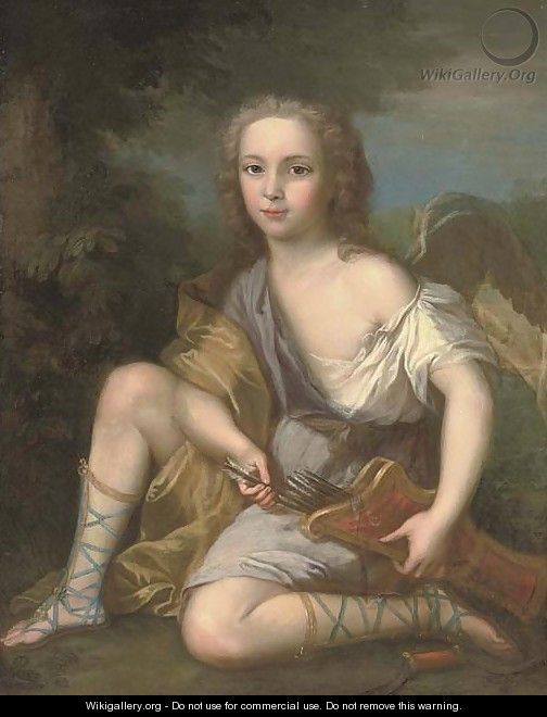 Portrait of a young boy as Cupid - (after) Francois-Hubert Drouais
