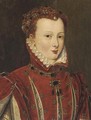 Portrait of a lady, thought to be Mary Queen of Scots (1542-1587), bust-length, in a red slashed doublet and jewelled headdress - (after) Clouet, Francois