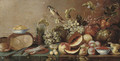 Melons, peaches, pears, grapes on the vine and other fruit - (after) Floris Gerritsz. Van Schooten