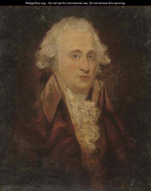 Portrait of a gentleman, bust-length, in a red coat and yellow waistcoat - (after) Francis Cotes