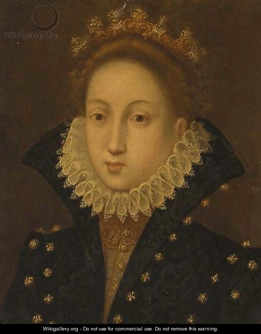Portrait of a lady, bust-length, in a black jacket and white ruff - (after) Clouet, Francois