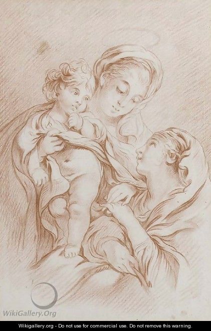 The Virgin and Child with Saint Catherine - (after) Francois Boucher