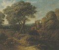 A wooded landscape with figures on a path - (after) Frederick De Moucheron