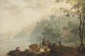 An Italianate landscape with cattle herders in the foreground - (after) Frederick De Moucheron