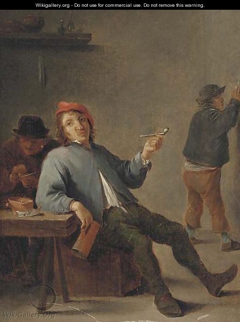A boor smoking in an interior - (after) David The Younger Teniers