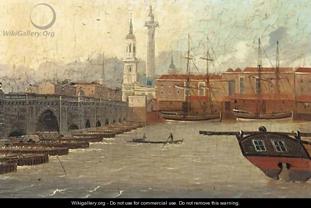 A view of the Thames at New London Bridge, St. Magnus The Martyr and The Monument beyond - (after) Daniel Turner