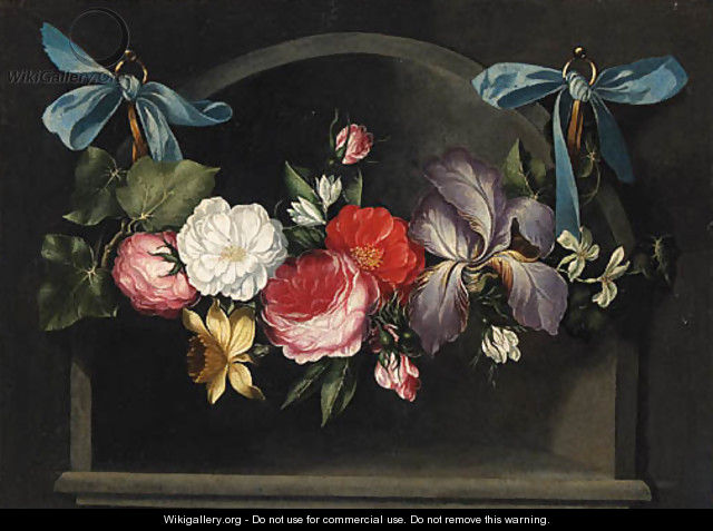A Garland of Flowers hanging before a Niche - (after) Daniel Seghers