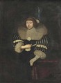 Portrait of Elizabeth, Countess of Lyndsey, three-quarter-length in a black and white dress and a lace ruff, a glove on her left hand - (after) Johnson, Cornelius I