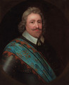 Portrait of a gentleman, bust-length, in armour and a blue sash, feigned oval - (after) Johnson, Cornelius I
