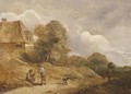 Travellers resting by a sandy track near a farm - (after) David The Younger Teniers