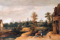 Travellers resting by a farmhouse, a town beyond - (after) David The Younger Teniers