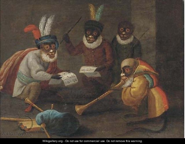 Singeries monkeys dining and making music - (after) David The Younger Teniers