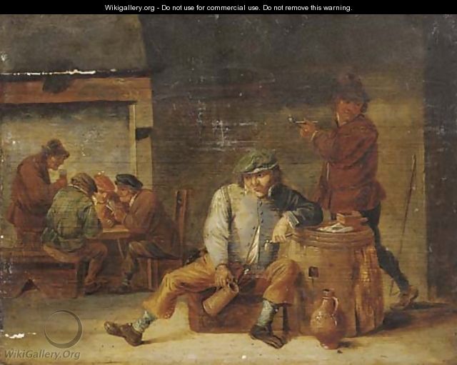 Pesants drinking and smoking in a tavern - (after) David The Younger Teniers