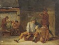 Pesants drinking and smoking in a tavern - (after) David The Younger Teniers