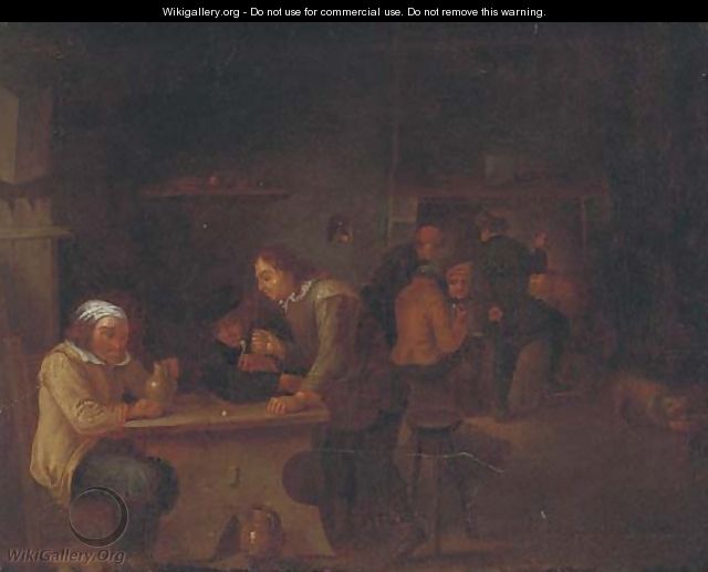 Peasants smoking and drinking in an interior - (after) David The Younger Teniers